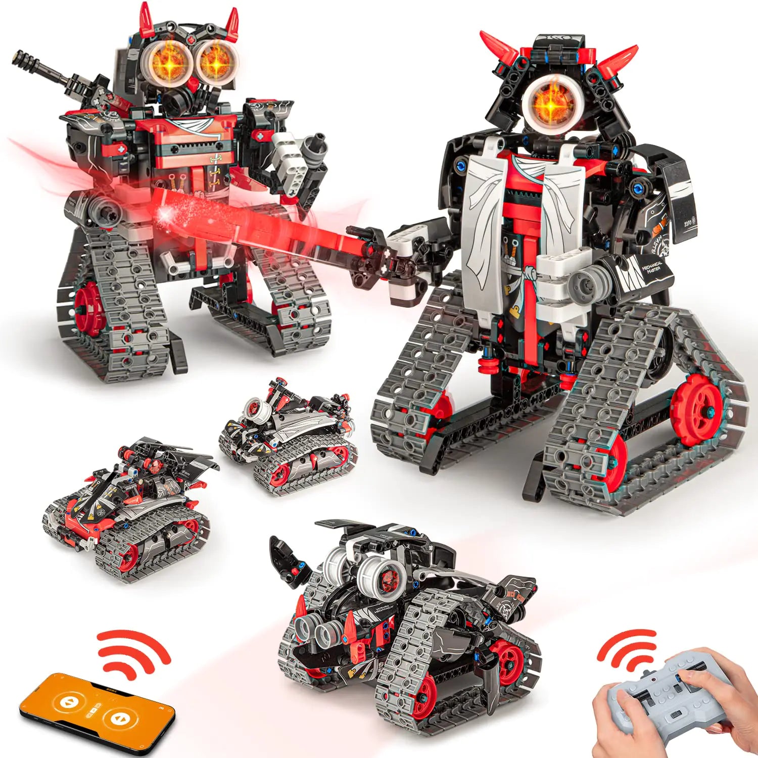 5-in-1 Samurai & Ninja Robot Building Kit – 419-Piece App-Controlled RC Engineering Set | Programmable Warrior, Chariot & Buggy | Rechargeable STEM Toy (Ages 6-12)