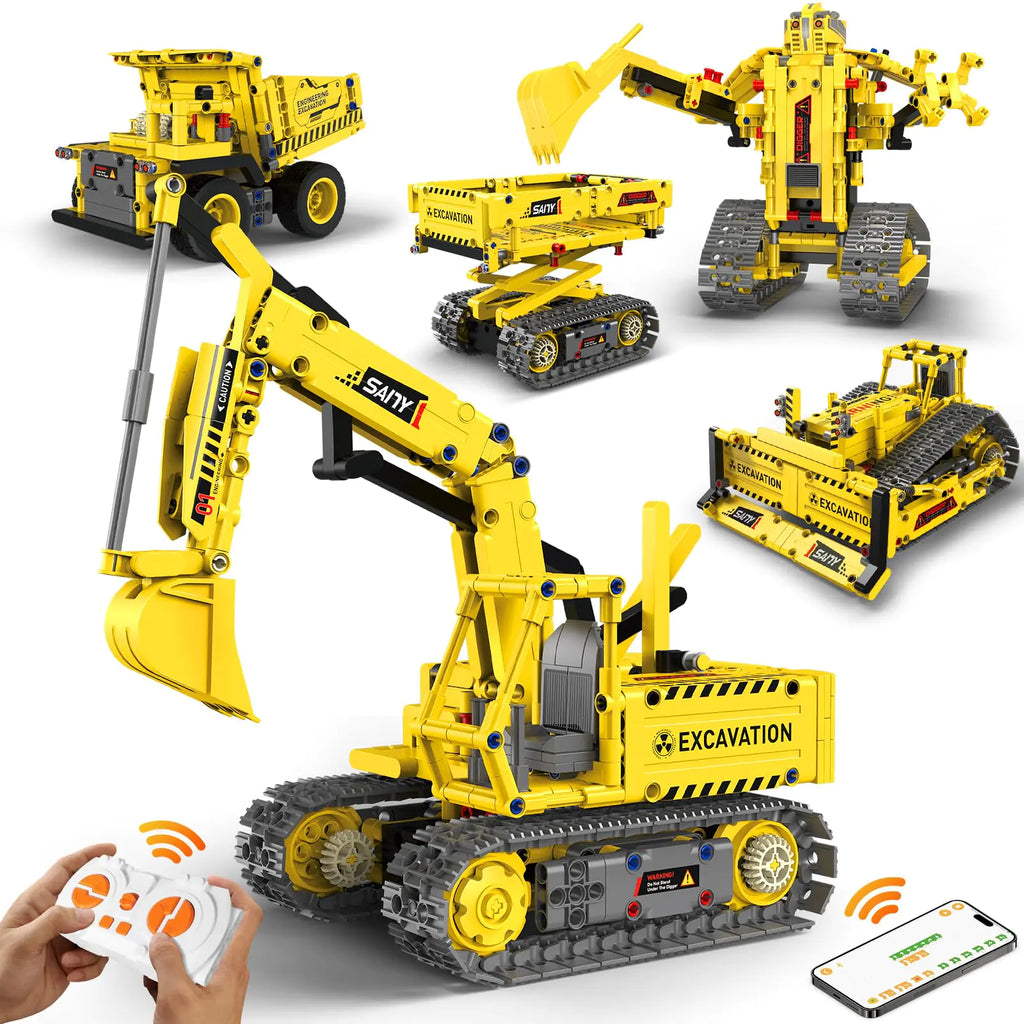 HBUDS 5-in-1 App-Controlled Construction Robot Kit – 555-Piece RC Excavator & Engineering Building Set | Programmable STEM Science Toy (Ages 8-14)