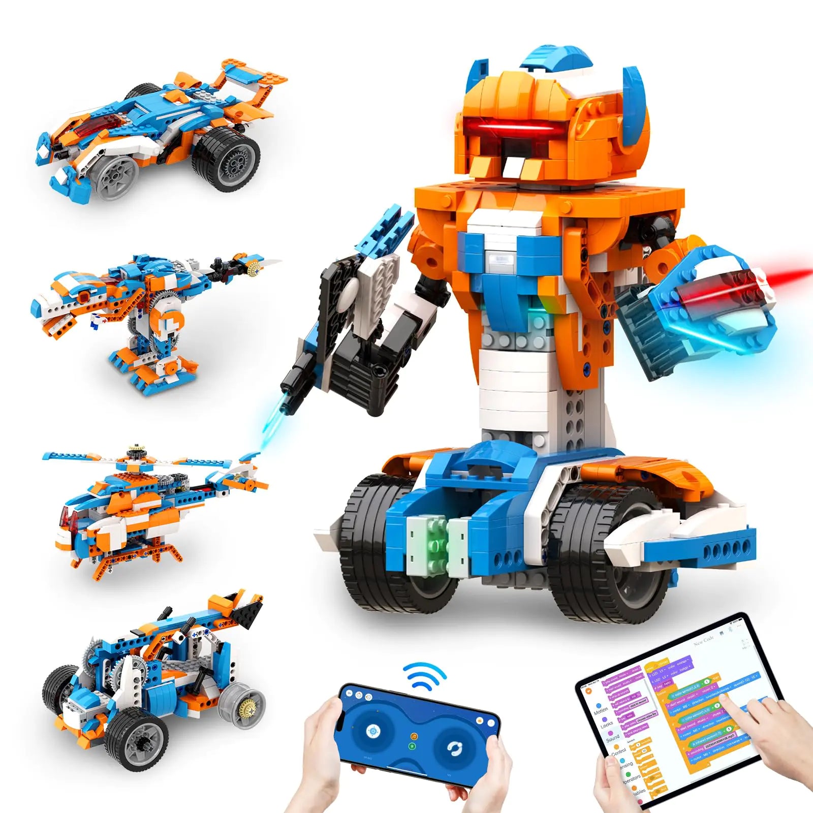 Apitor Robot X 12-in-1 STEM Robot Kit – App-Controlled Programmable Coding Set | Build 12 RC Models with Motors, Color & IR Sensors | Compatible with Major Brands (600+ Pieces, Ages 8-12+)