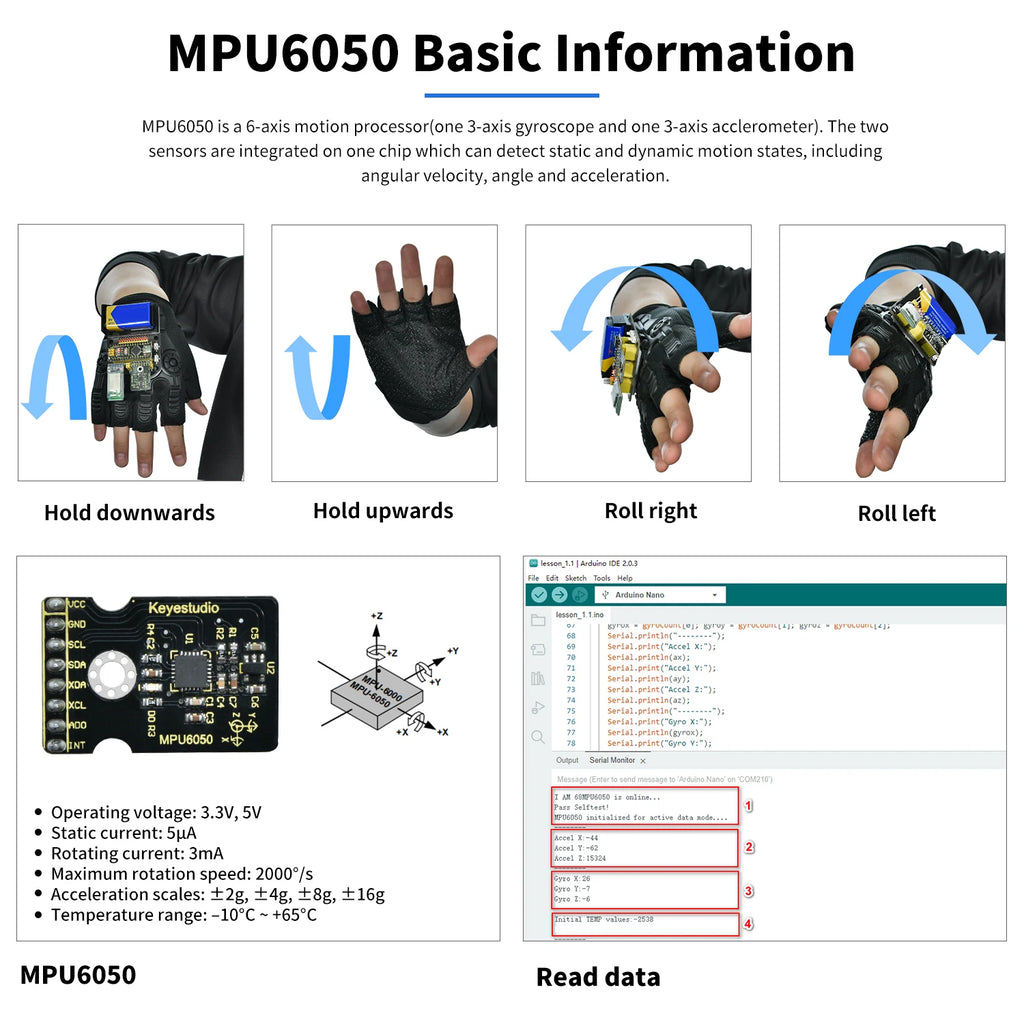 Motion Sensing Gesture Control Glove Kit