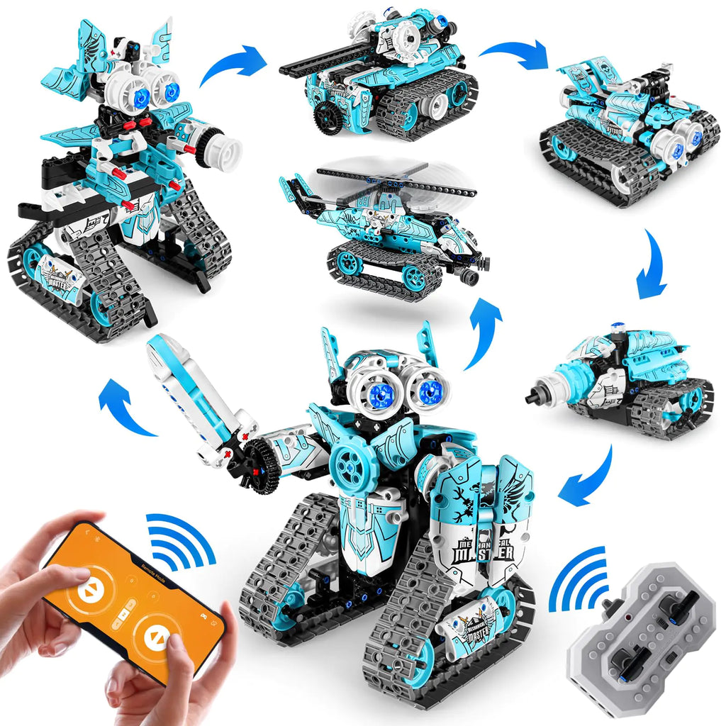 Amy&Benton 6-in-1 RC Robot Building Kit – App & Remote Controlled STEM Engineering Set | Programmable Science Toy for Kids | Birthday Gift for Boys & Girls (Ages 6-12+)