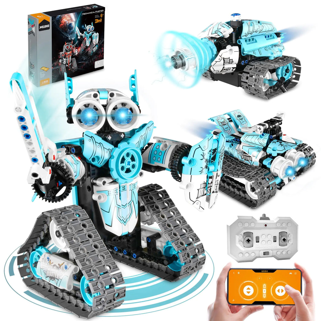 MOJINO 3-in-1 RC Robot Building Kit – App & Remote Controlled STEM Engineering Set | Programmable Tank & Robotics Toy | Coding Science Gift for Kids (Ages 6-12)