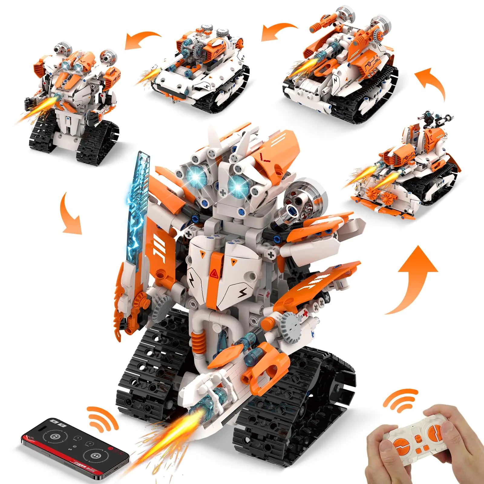 5-in-1 RC Robot Building Kit – 689-Piece App-Controlled STEM Set | Build a Ninja Robot, Tank, or Laser Fighter | Programmable Engineering Toy (Ages 6-14)