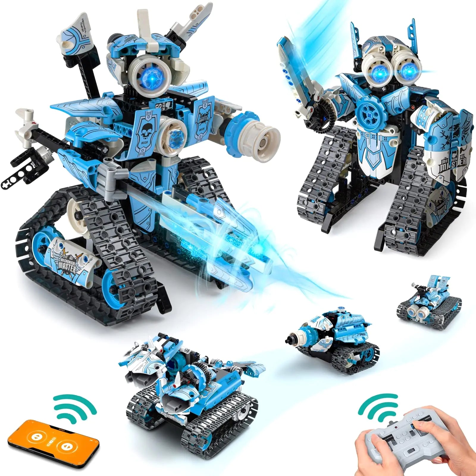 5-in-1 RC Robot Building Kit – 398-Piece App-Controlled STEM Engineering Set | Programmable Battle Robot & Drill Vehicle | Rechargeable Science Toy (Ages 6-12)