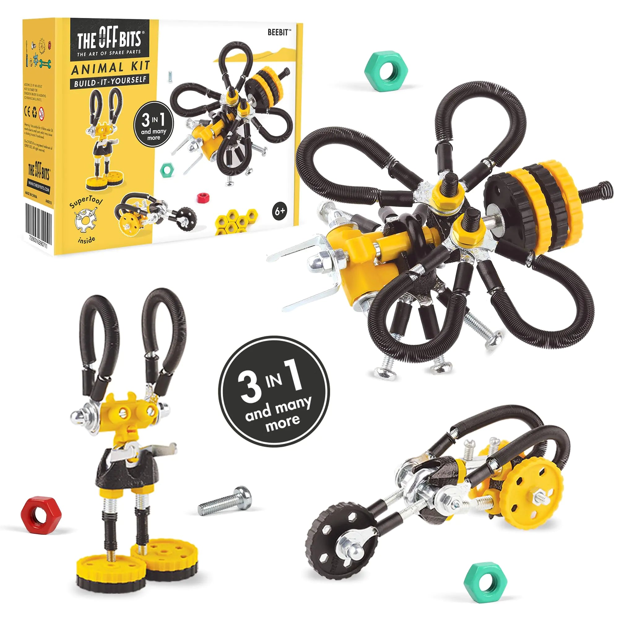The Off Bits "BeeBit" STEM Construction Toy – 3-in-1 Build-Your-Own Robot Kit | Educational Nuts & Bolts Engineering Set | Upcycling STEAM Gift (Ages 6+)