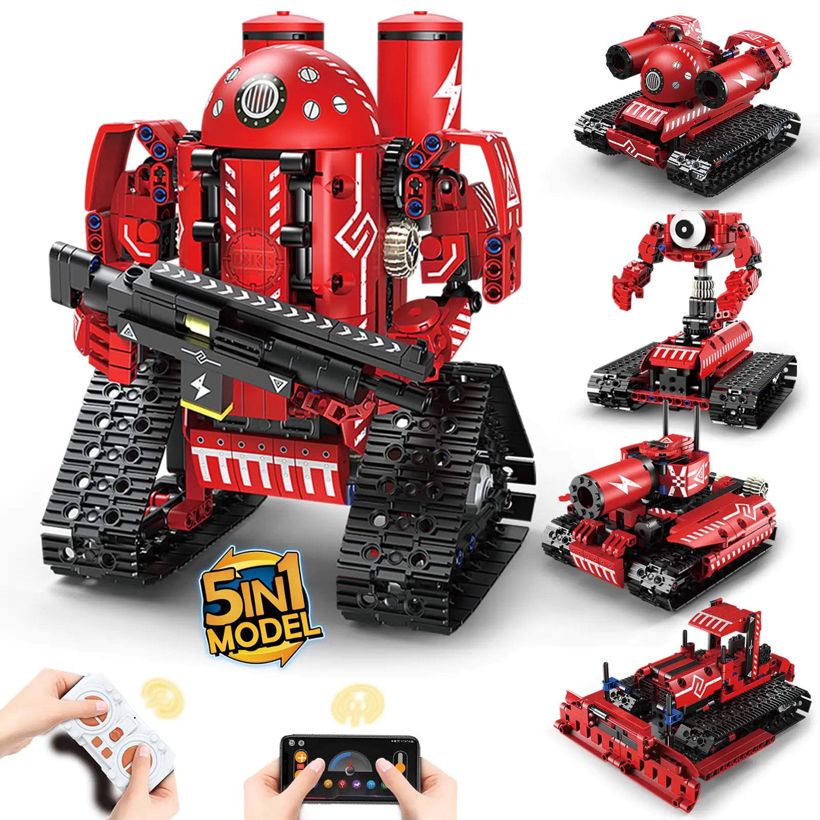 Suplanet 5-in-1 RC Robot Building Kit – 495-Piece App-Controlled STEM Engineering Set | Programmable Tank & Stunt Bot | Science Learning Gift for Kids (Ages 8-14)