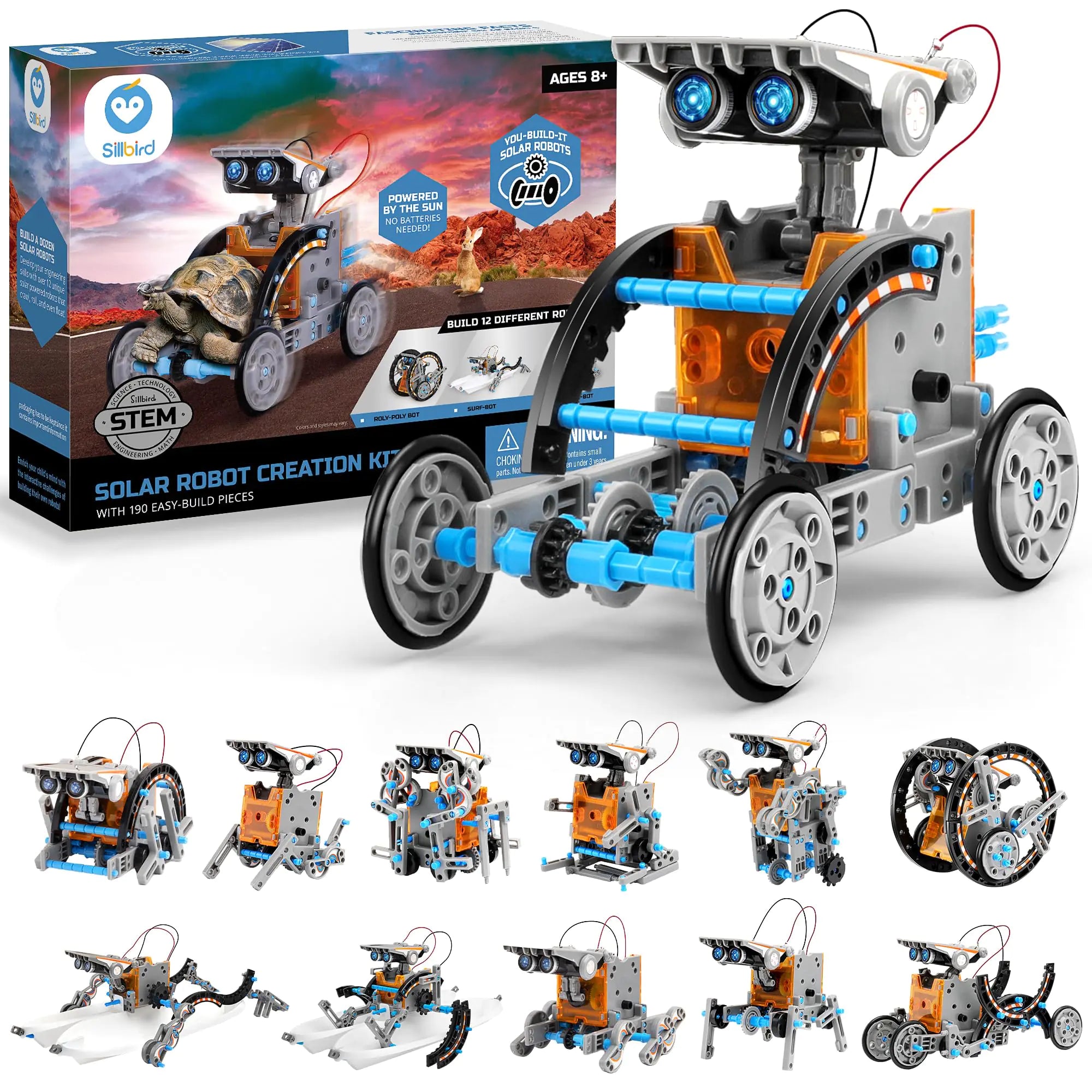 12-in-1 Solar Robot Kit for Kids – Upgraded High-Power Panel | DIY STEM Science Building Set | 190-Piece Land & Water Robotics Toy (Ages 8-12)
