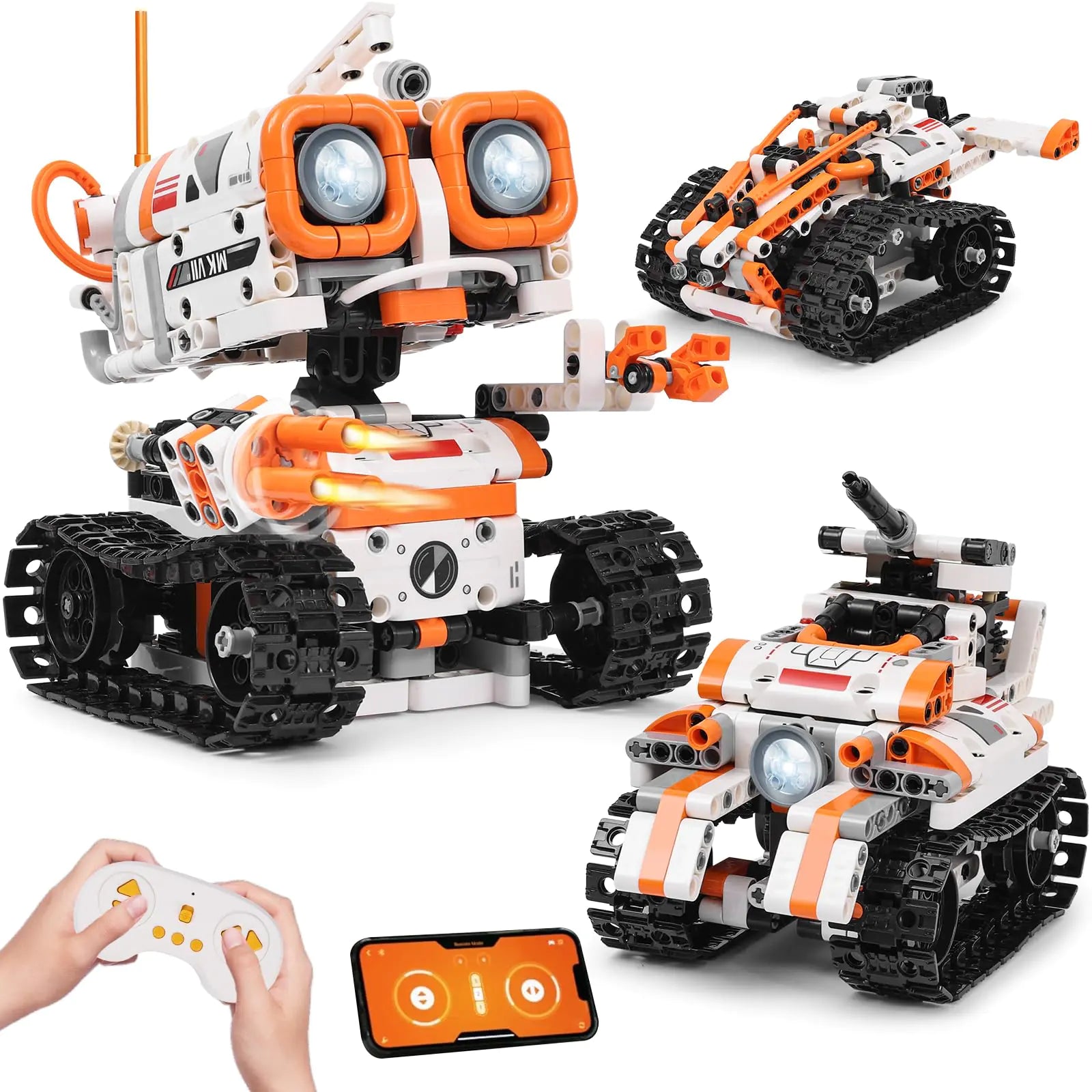Kyanio 3-in-1 STEM Robotics Kit – Remote & App Controlled Building Set | Voice Control, Coding, & Rotating Cannons | 560-Piece Rechargeable Engineering Toy (Ages 8-14)