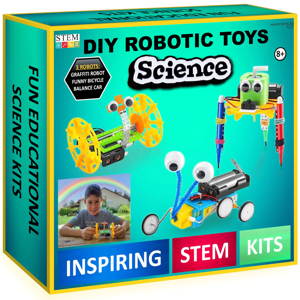 NUMISMILE 3-in-1 STEM Robotics Kit for Kids – Build Your Own Doodling Robot, Balance Bike & Racing Car | Educational DIY Science Project (Ages 8-12)