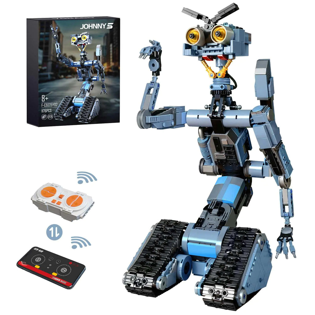 Johnny 5 Robot RC Building Kit – Motorized App-Controlled Sci-Fi Figure | 18.5" Tall Technic-Style Model | Rechargeable 80s Movie Replica (Ages 14+)