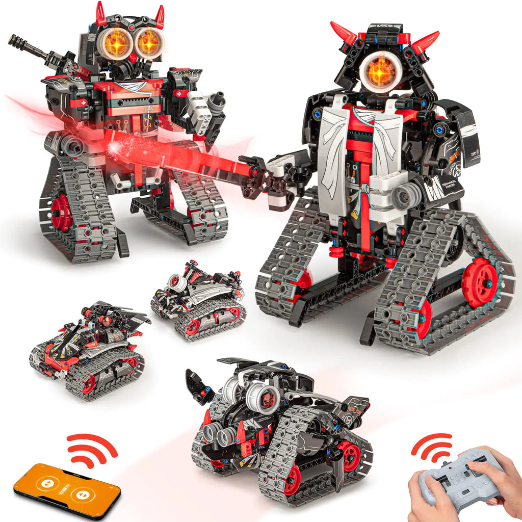 5-in-1 Samurai & Ninja Robot Building Kit – 419-Piece App-Controlled RC Engineering Set | Programmable Warrior, Chariot & Buggy | Rechargeable STEM Toy (Ages 6-12)