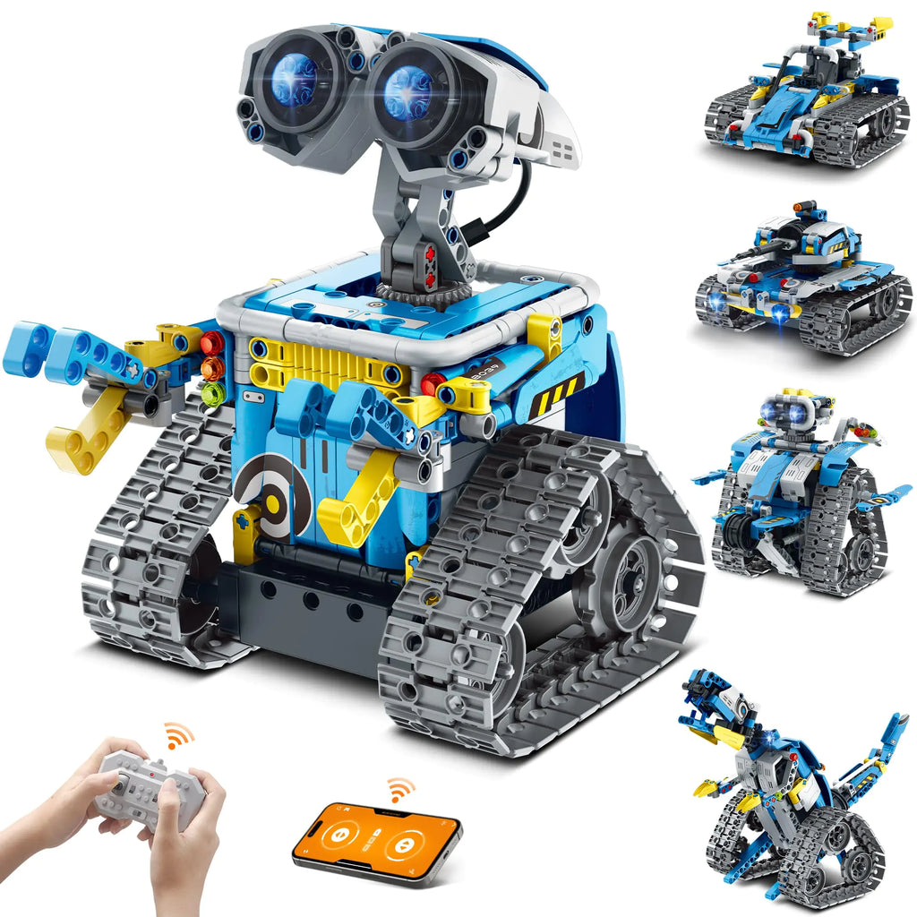 5-in-1 RC Robot Building Kit – Rechargeable App-Controlled STEM Set | Build a Dinosaur, Tank, or Stunt Bot | Coding & Engineering Toy (Ages 8-14)